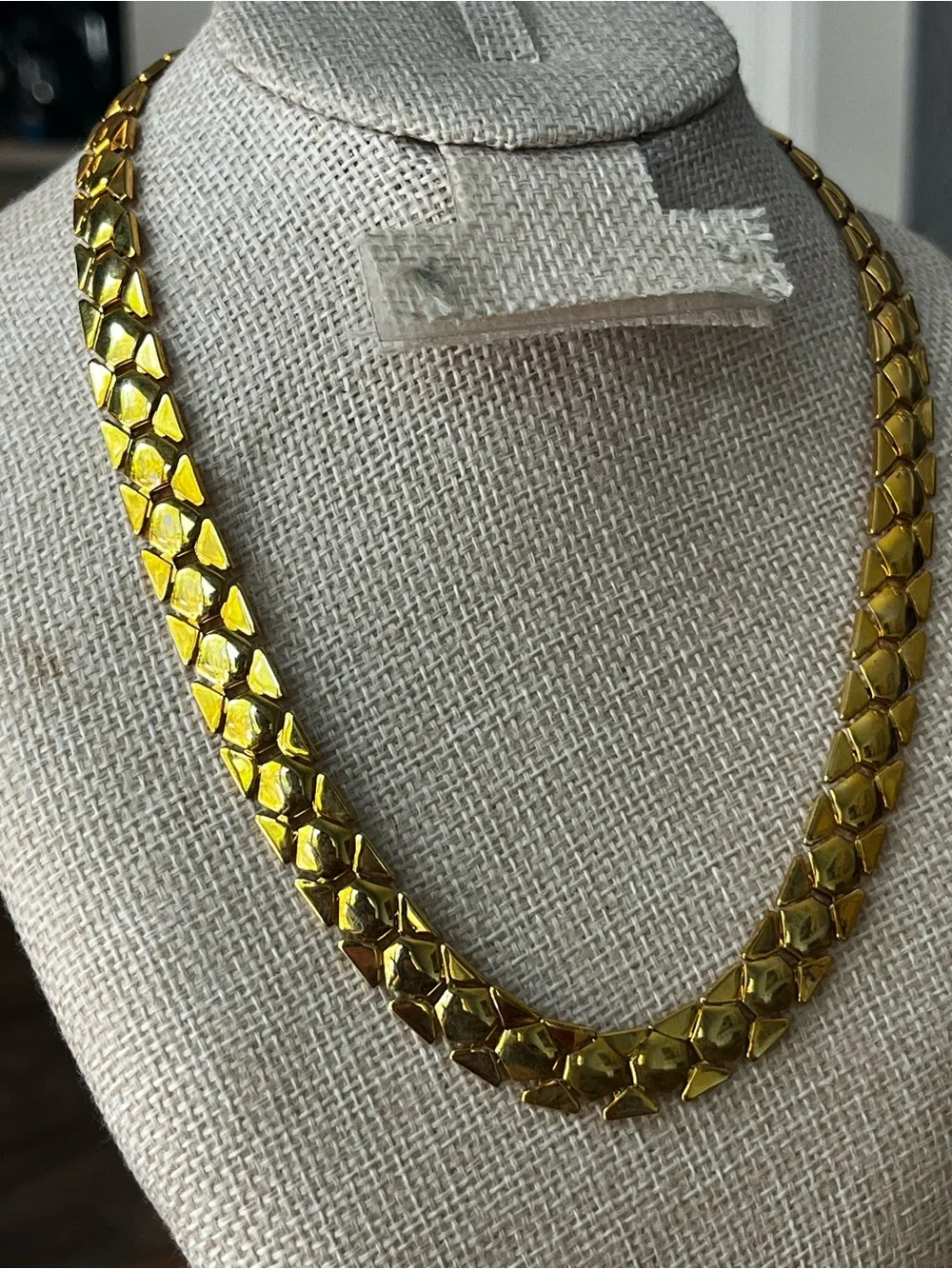 Gold-Tone Flat Link Statement Necklace - Unisex Jewelry